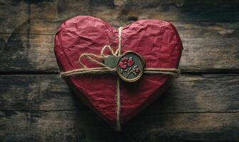 A red heart is tied with a string photo