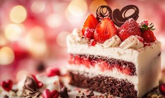 A slice of cake with strawberries on top photo