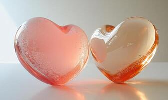 Two hearts made of glass are on a table photo