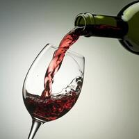 Red wine pouring from green bottle into clear glass, gradient background highlighting color For Social Media Post Size photo