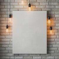 White canvas against brick wall, glowing bulbs create artistic, serene atmosphere For Social Media Post Size photo