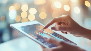 Close Up of Tablet Display with Business Graph Analysis photo