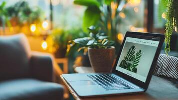 Cozy Laptop Setup with E Commerce Website Display photo