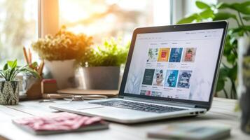 Online Store Displayed on Laptop Screen in Cozy Setting photo