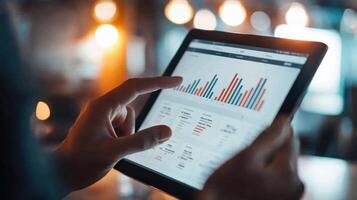 Tablet Displaying Data Analysis in Modern Workspace photo