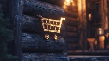 Close up of Cart Icon on Rustic Wall photo