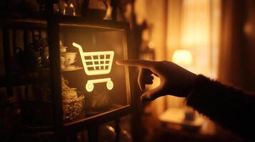 Hand Pointing at Cart Icon on Screen photo