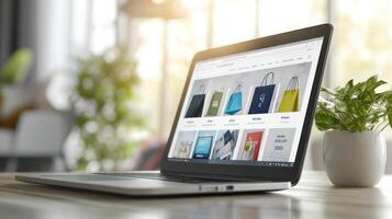 Laptop Displaying E commerce Website in Bright Environment photo
