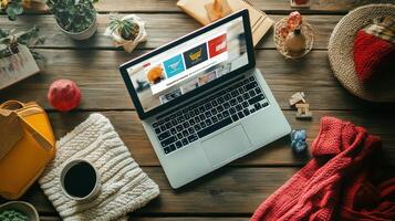 Top View of Laptop with Shopping Website Open photo