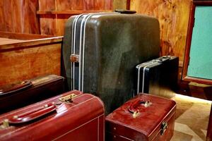 Stack of Old vintage suitcases photo