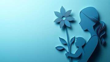 Mother holding child in abstract paper art style with a large flower on a clean background photo