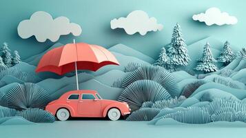 Paper art of a car with an umbrella photo