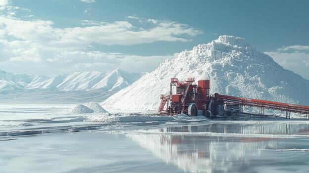A large pile of snow and ice in front of a mountain photo