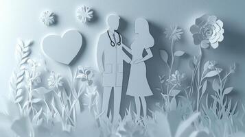Paper cut of a couple in the garden with hearts photo