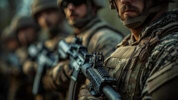 A group of soldiers are standing in formation photo