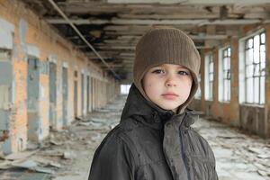 Captivating Childlike Expression in Minimalist Studio Portrait photo