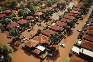 Aerial View of Flooded Suburban Cityscape After Disaster photo