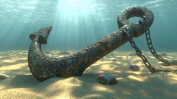 Weathered Rusty Anchor Resting on Coastal Decor photo