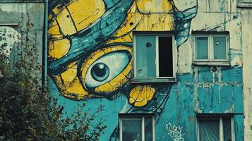 Vibrant Graffiti Covered Urban Wall Colorful Abstract Street Art Mural Design photo
