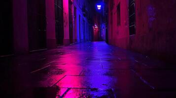 Dimly Lit Urban Street at Night Atmospheric City Landscape with Blurred Lights and Shadows photo