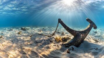 Weathered Anchor Resting on Coastal Backdrop photo