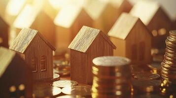 Miniature Wooden Houses Arranged in Creative Display photo