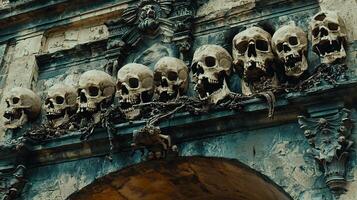 Haunting Skull Adorned Facade of an Ancient Architectural Monument photo