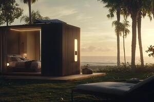 Luxurious Tropical Resort Bungalow on the Beachfront with Mesmerizing Sunset Scenery photo