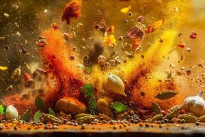 Dramatic Explosion of Vibrant Sparks and Colorful Flames Bursting in the Air photo