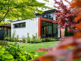 Modern Sustainable Home with Sleek Architectural Details and Lush Natural Surroundings photo