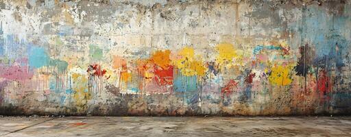Vibrant Abstract Expressionist Mural on Weathered Urban Wall photo