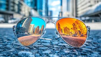 Reflection of Modern City Skyline in Glasses Urban Architecture and Cityscape Photography photo