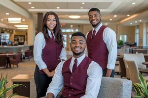 Smiling Professionals in Formal Attire Collaborating Together photo