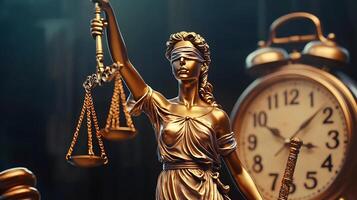 Majestic Goddess of Justice Holding Scales and Sword in Iconic Pose photo