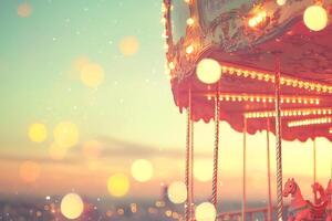 Captivating Carousel and Ferris Wheel at Dusk in Amusement Park Carnival photo
