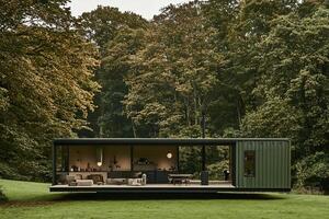 Eco friendly Modular Wooden Retreat with Contemporary Design in Scenic Natural Landscape photo