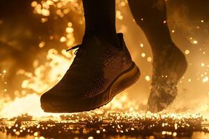 Energetic Leap in a Glowing Night Landscape photo
