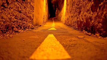 Glowing Passage Through Ancient Stone Tunnel Inviting and Discovery photo