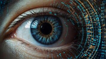 A close up of a person's eye with a digital image photo