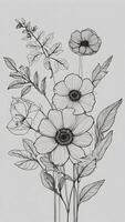 A linear drawing of flowers in a vase photo