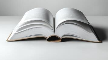 An open book with blank pages sits on a minimalistic surface, sparking creativity and thought photo