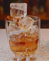 Sparkling liquid and ice collide in a glass, creating a refreshing and vibrant atmosphere photo