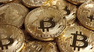 Coins with intricate designs stack together, symbolizing the rise of digital finance and technology photo