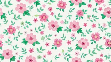 a pattern with pink flowers and leaves on a white background vector