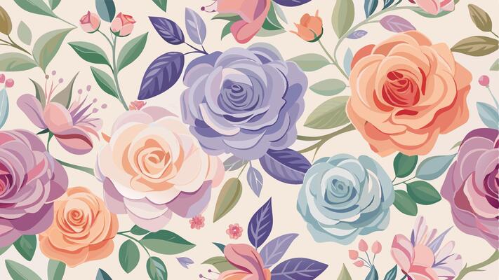 a floral pattern with roses and leaves