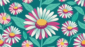 a pattern with daisies on a blue background vector