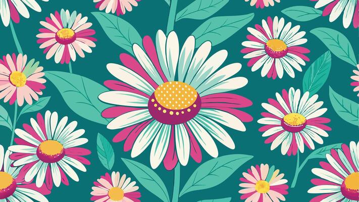 a pattern with daisies on a blue background