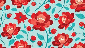 a floral pattern with red flowers on a blue background vector