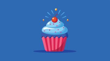 a cupcake with blue frosting and a cherry on top vector