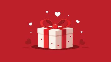 gift box with red ribbon and hearts on a red background vector